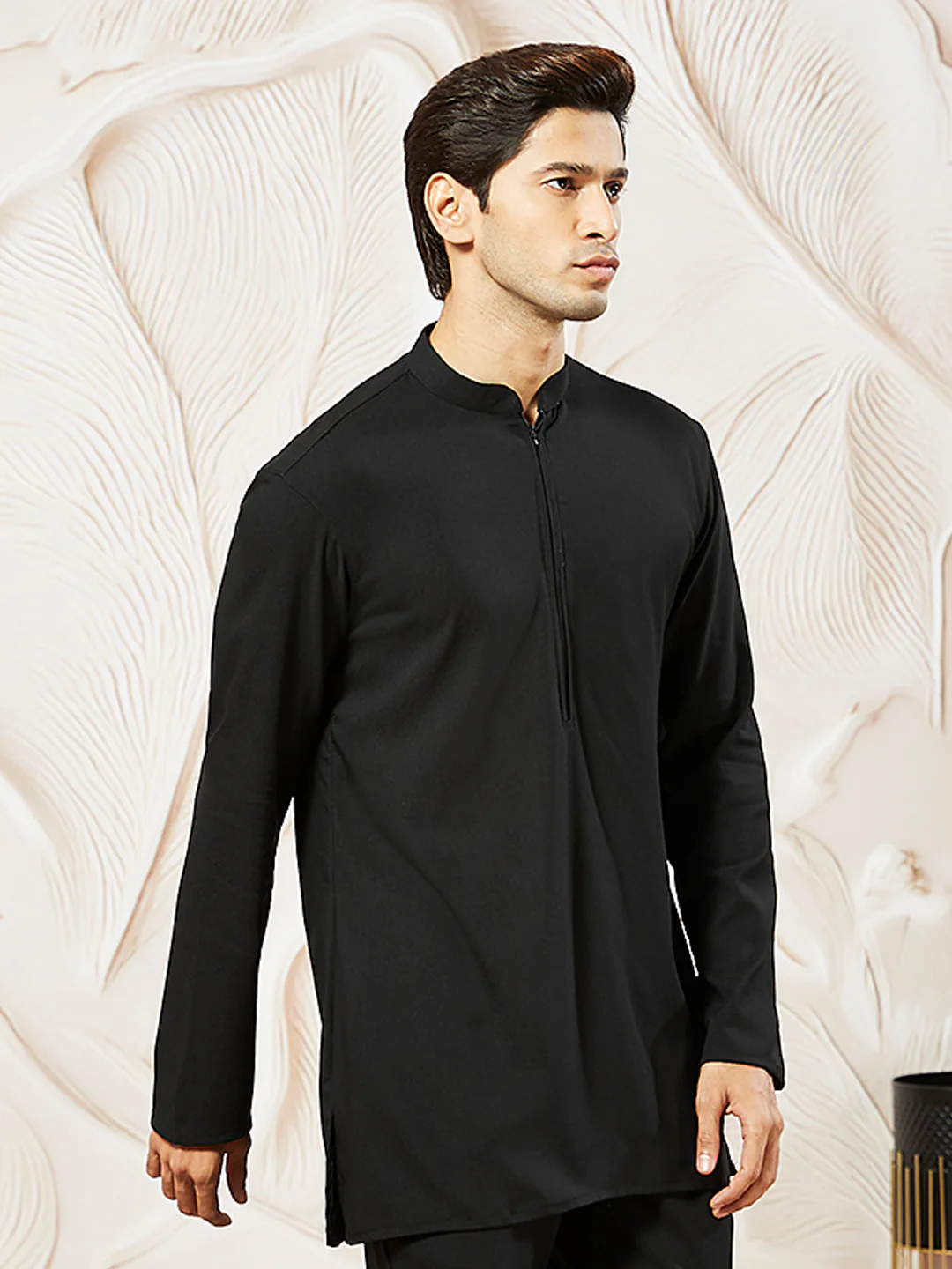 Men's Black Silk Blend Kurta - Image 2