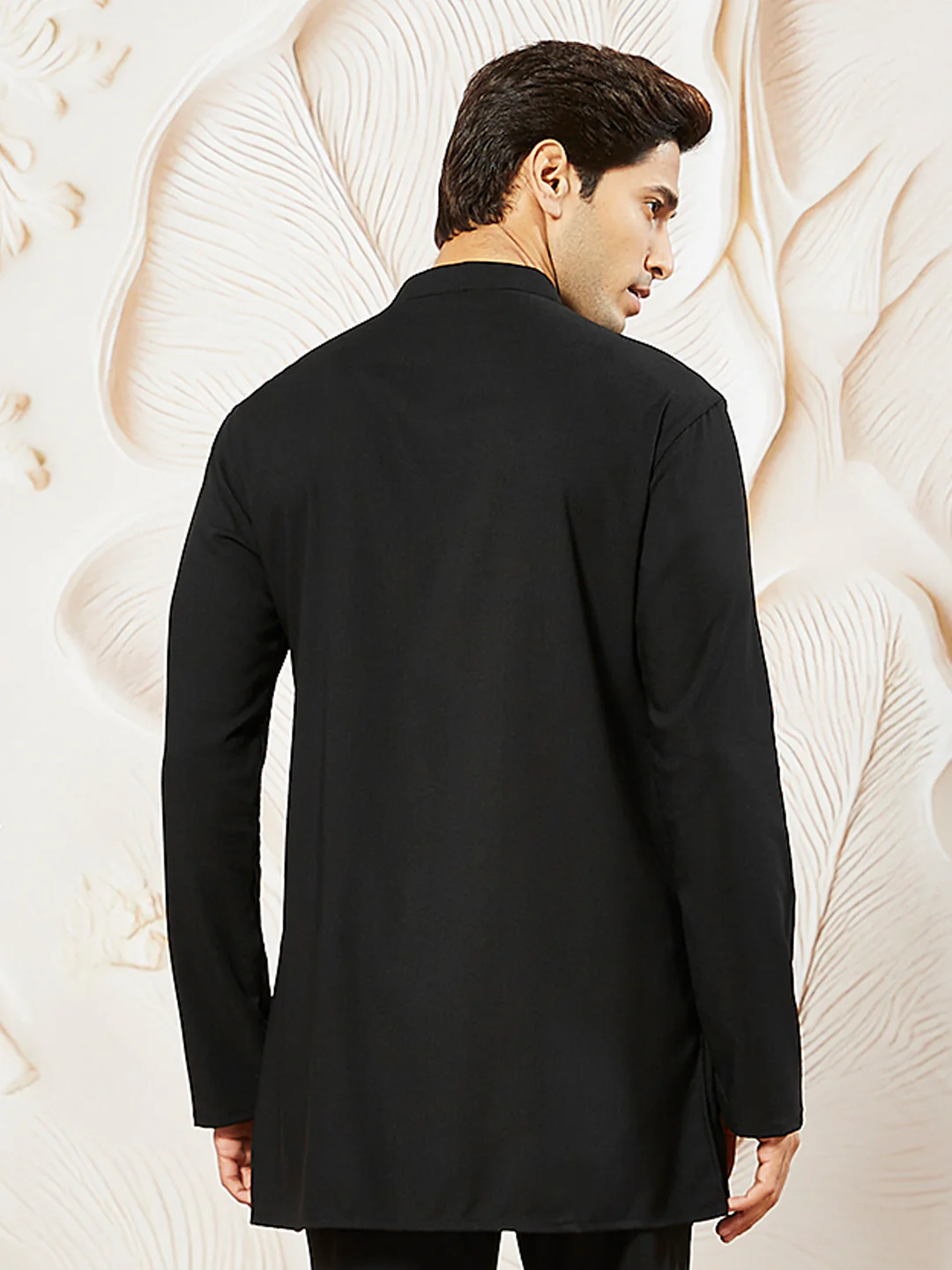 Men's Black Silk Blend Kurta - Image 4