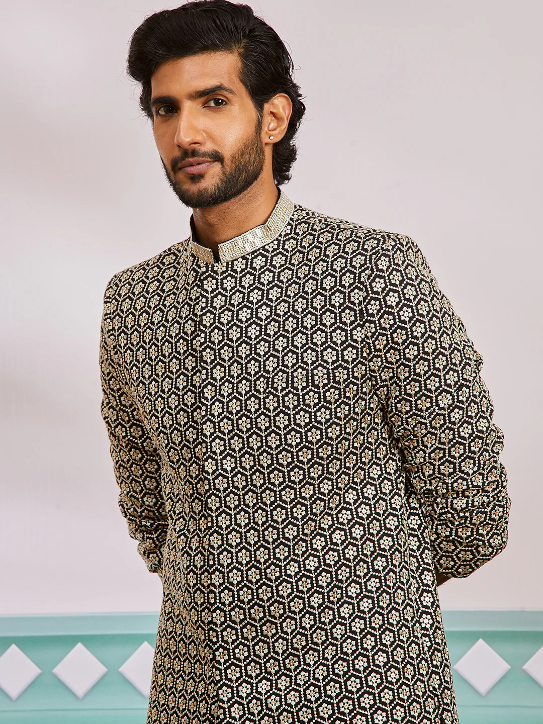 Men's Black Rayon Indo Western,Patiala Set - Image 3