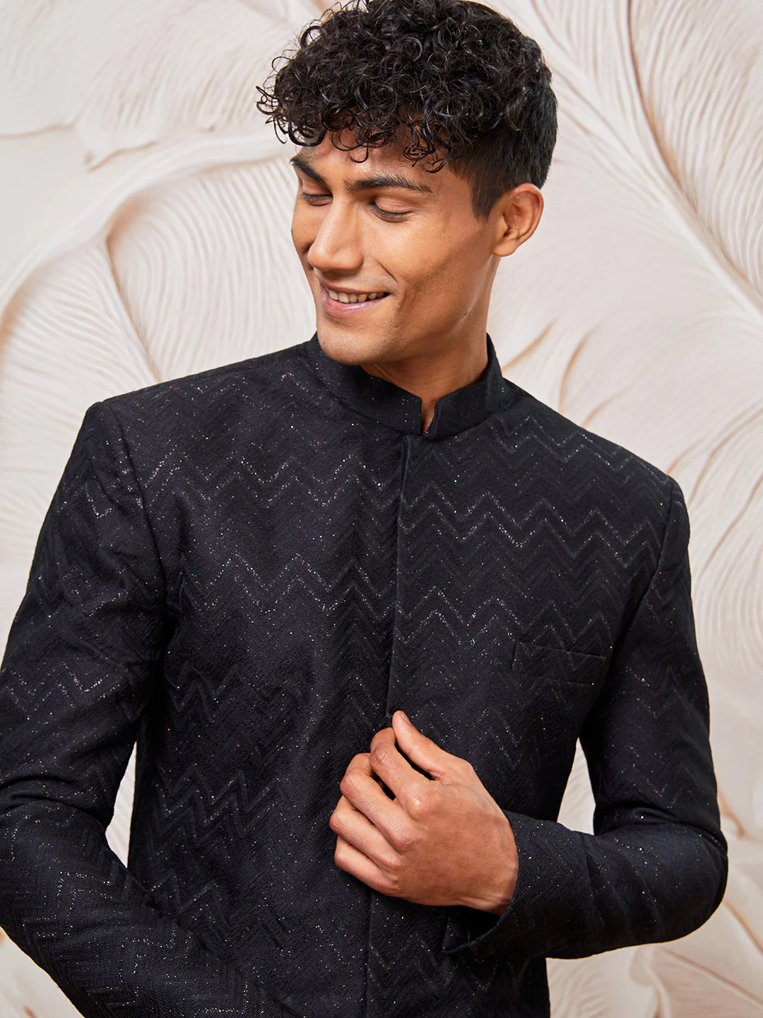 Men's Black Silk Blend Indowestern And Pant Set - Image 2