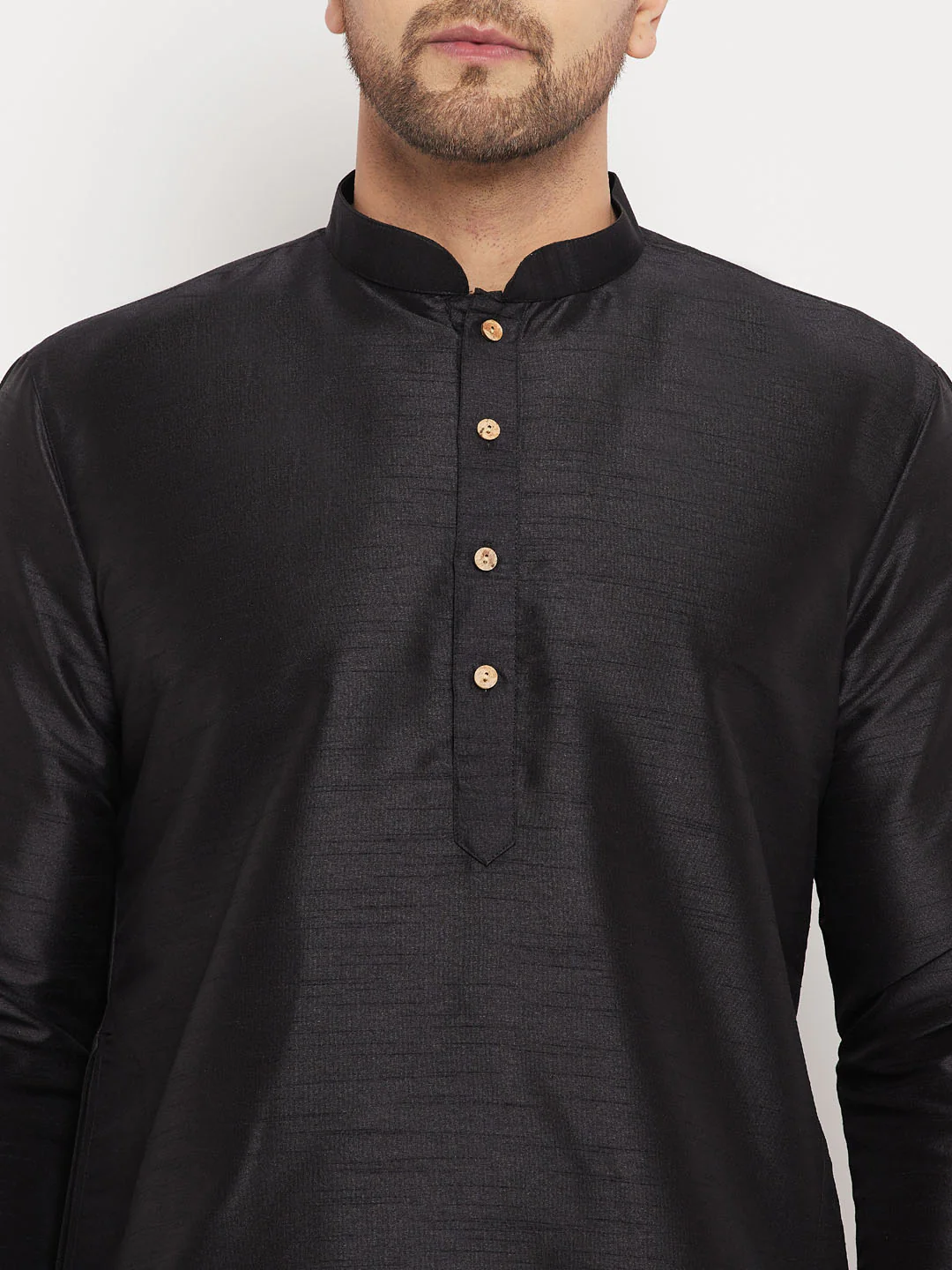 Men's Black Silk Blend Kurta And Rose Gold Pant Style Pyjama Set - Image 4