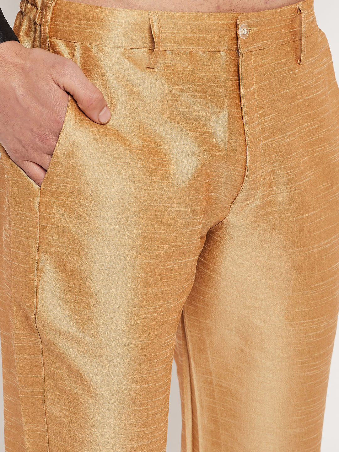 Men's Black Silk Blend Kurta And Rose Gold Pant Style Pyjama Set - Image 5