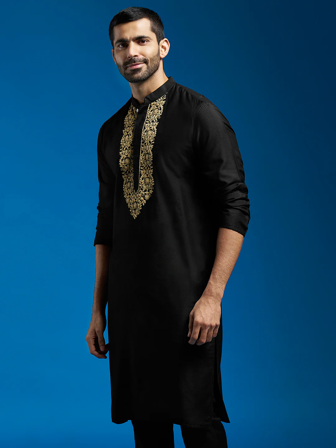 Men's Black Viscose Kurta - Image 4