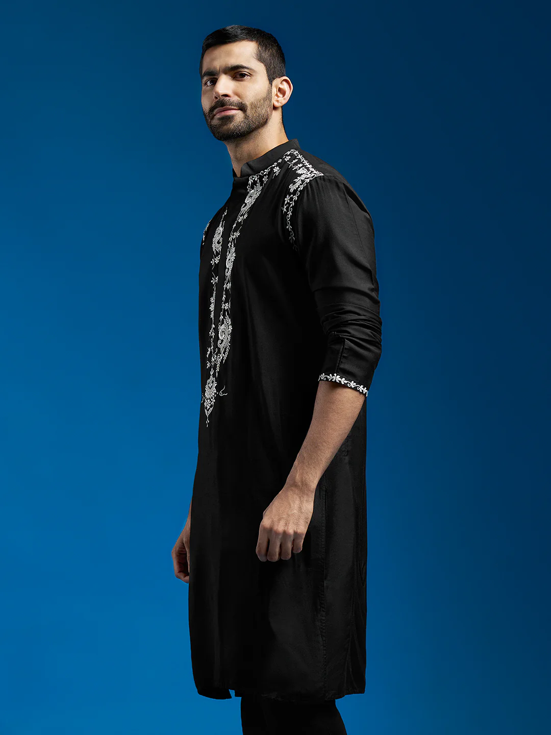 Men's Black Viscose Kurta - Image 3