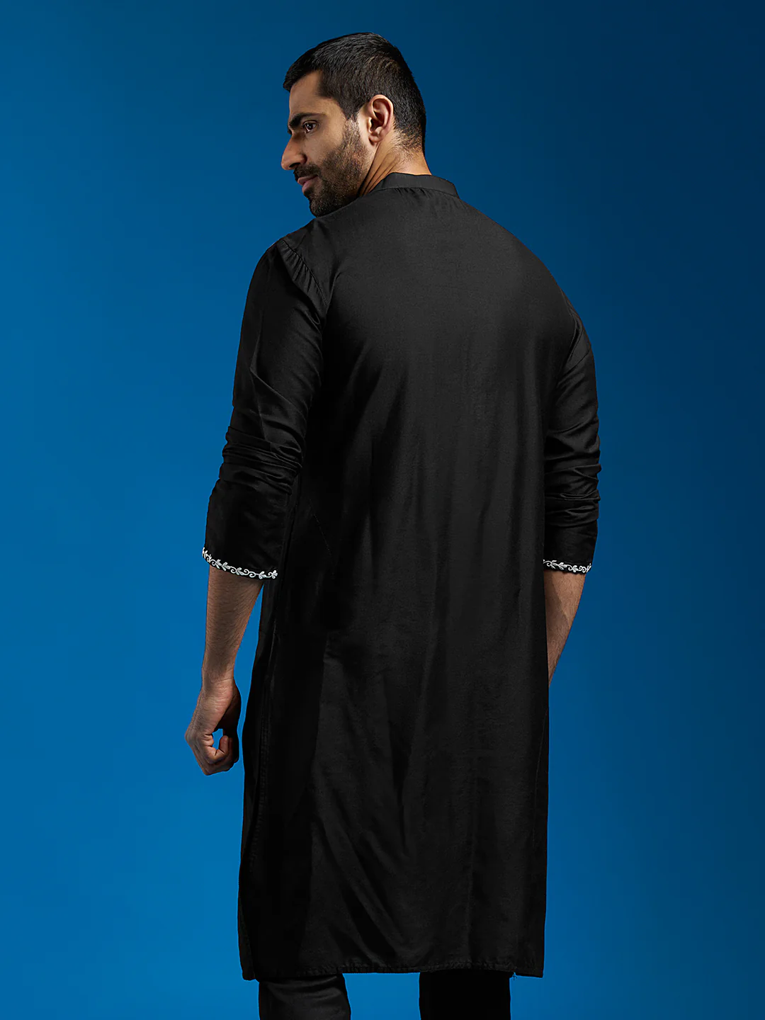 Men's Black Viscose Kurta - Image 4