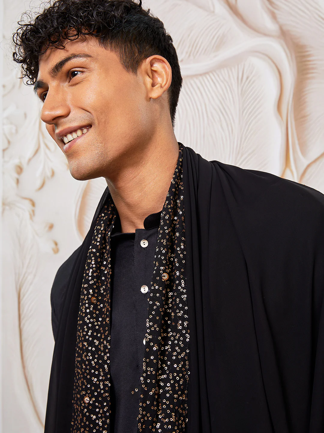 Men's Black Viscose Kurta,Patiala And Dupatta Set - Image 3