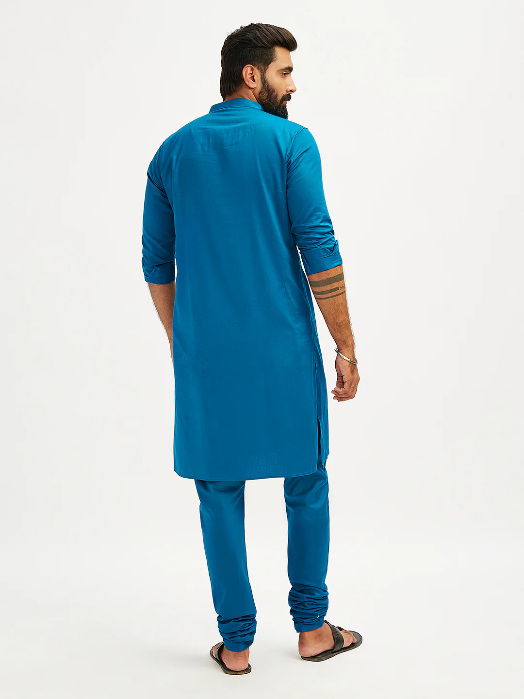 Men's Blue Cotton Blend Kurta Pyjama Set - Image 4