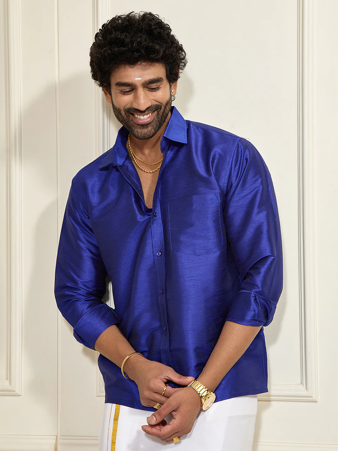 Men's Blue Silk Blend Ethnic Shirt - Image 8