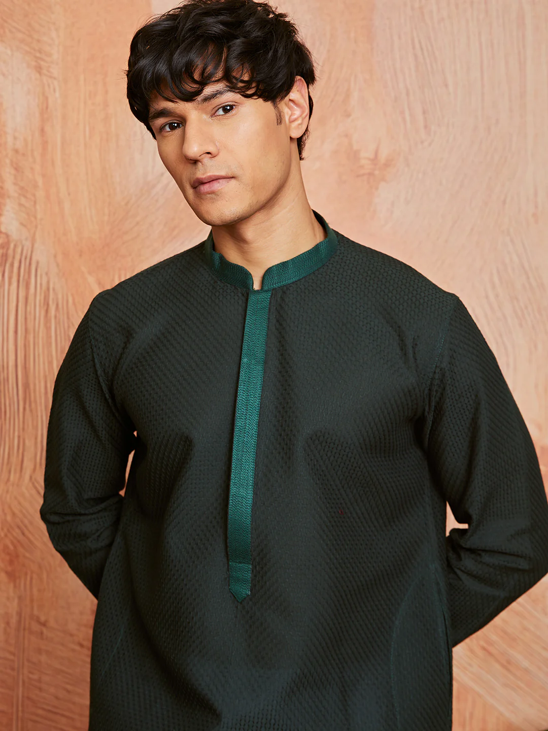 Men's Bottle Green Cotton  Kurta - Image 3