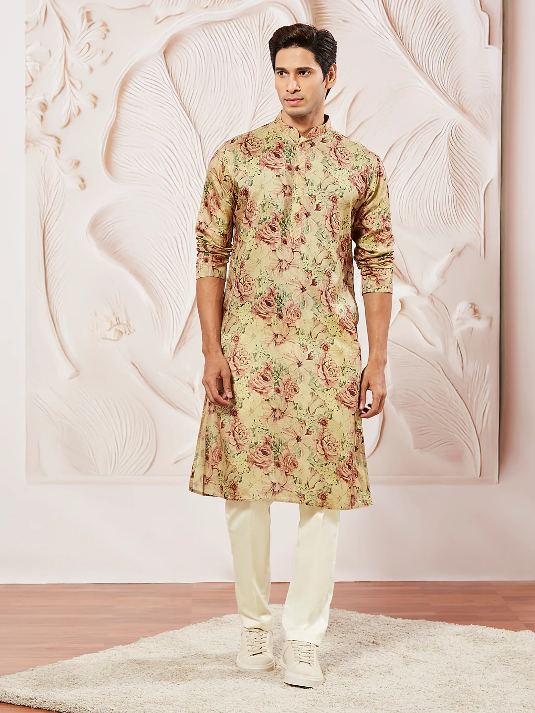 Men's Brown Silk Blend Kurta And Pyjama Set - Image 2