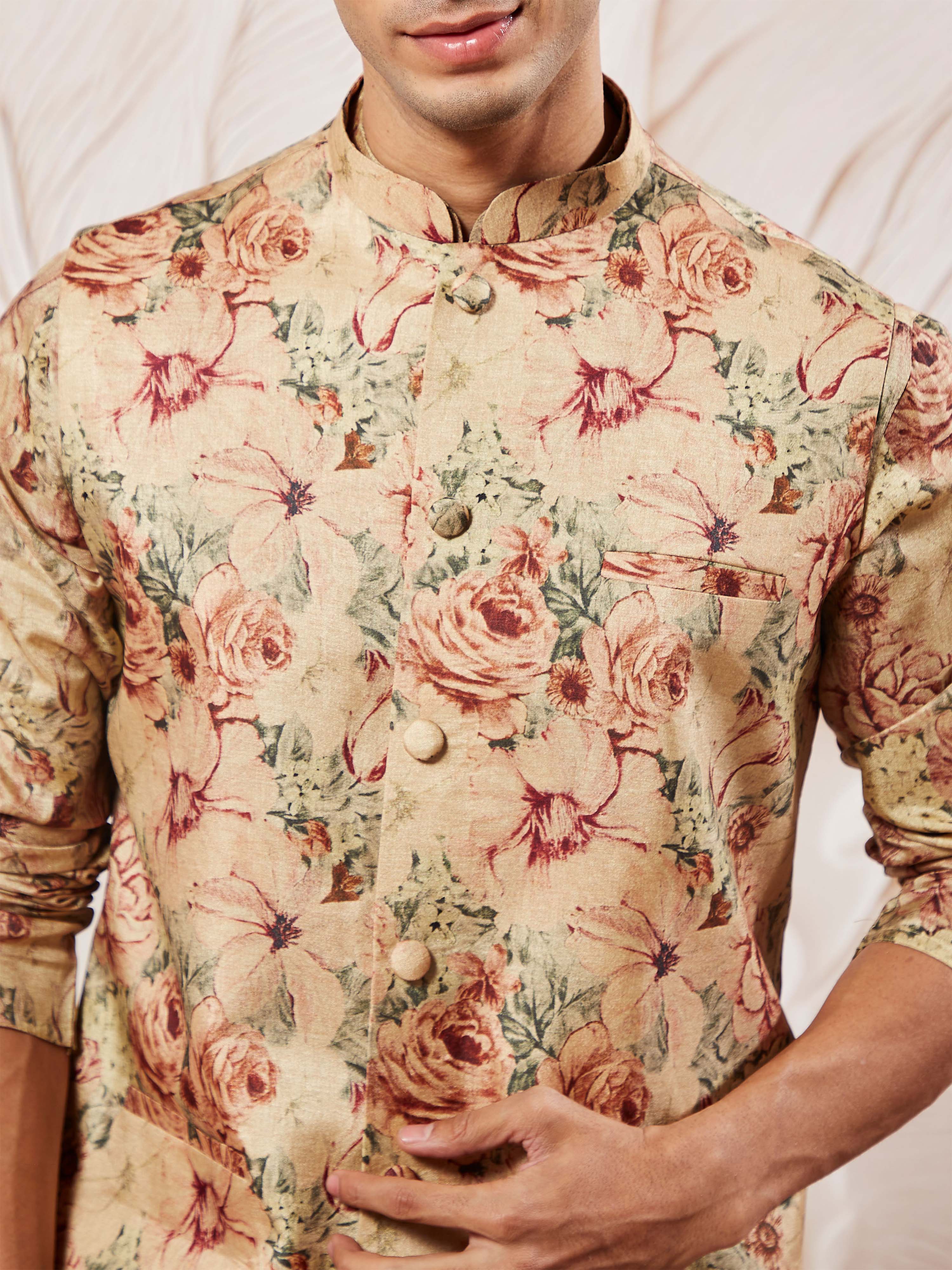 Men's Beige Printed Jacket - Image 2