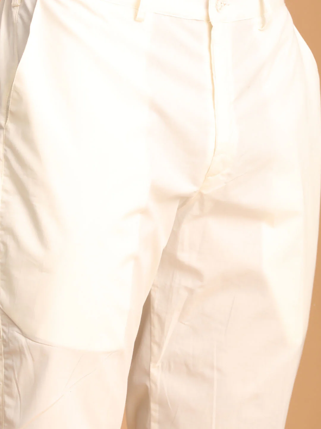 Men's Cream Cotton Kurta With Cream Pant Set - Image 5