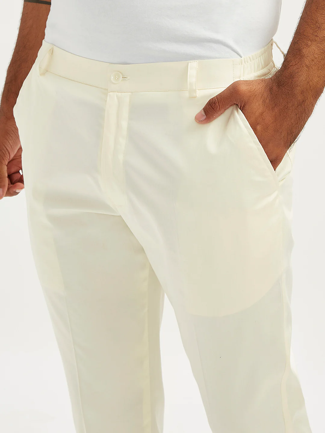 Vastramay Mens Cream Cotton Satin Lycra - Image 3
