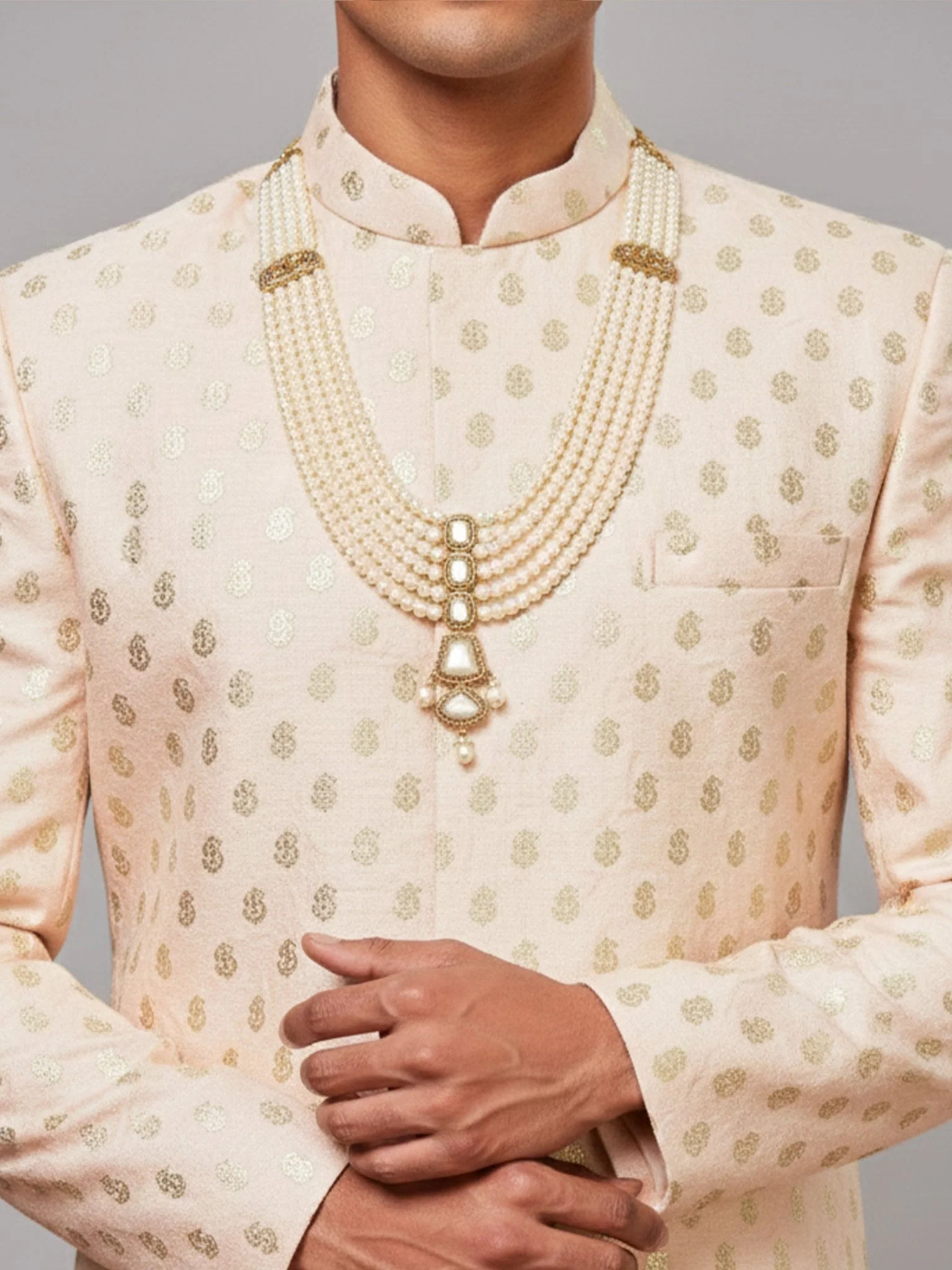 Men's Cream Pearl Layered Necklace