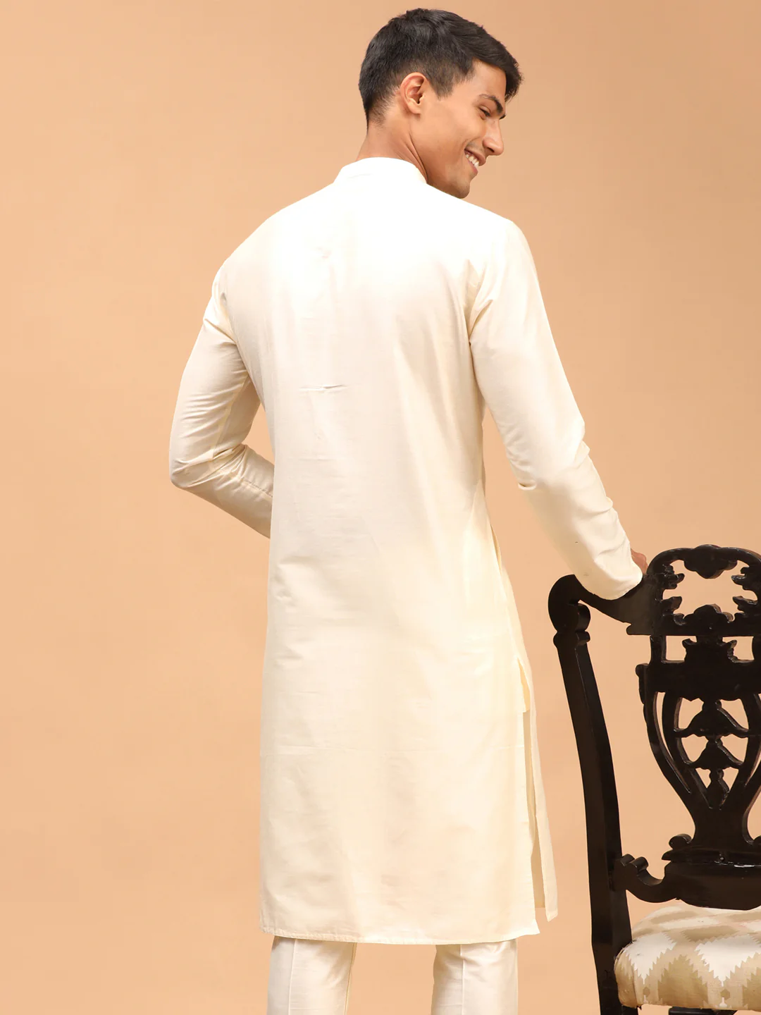 Men's Cream Viscose Rayon Kurta - Image 3