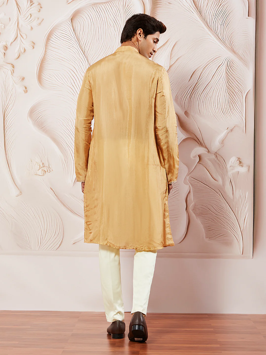 Men's Gold Tissue Silk Kurta Pyjama Set - Image 5