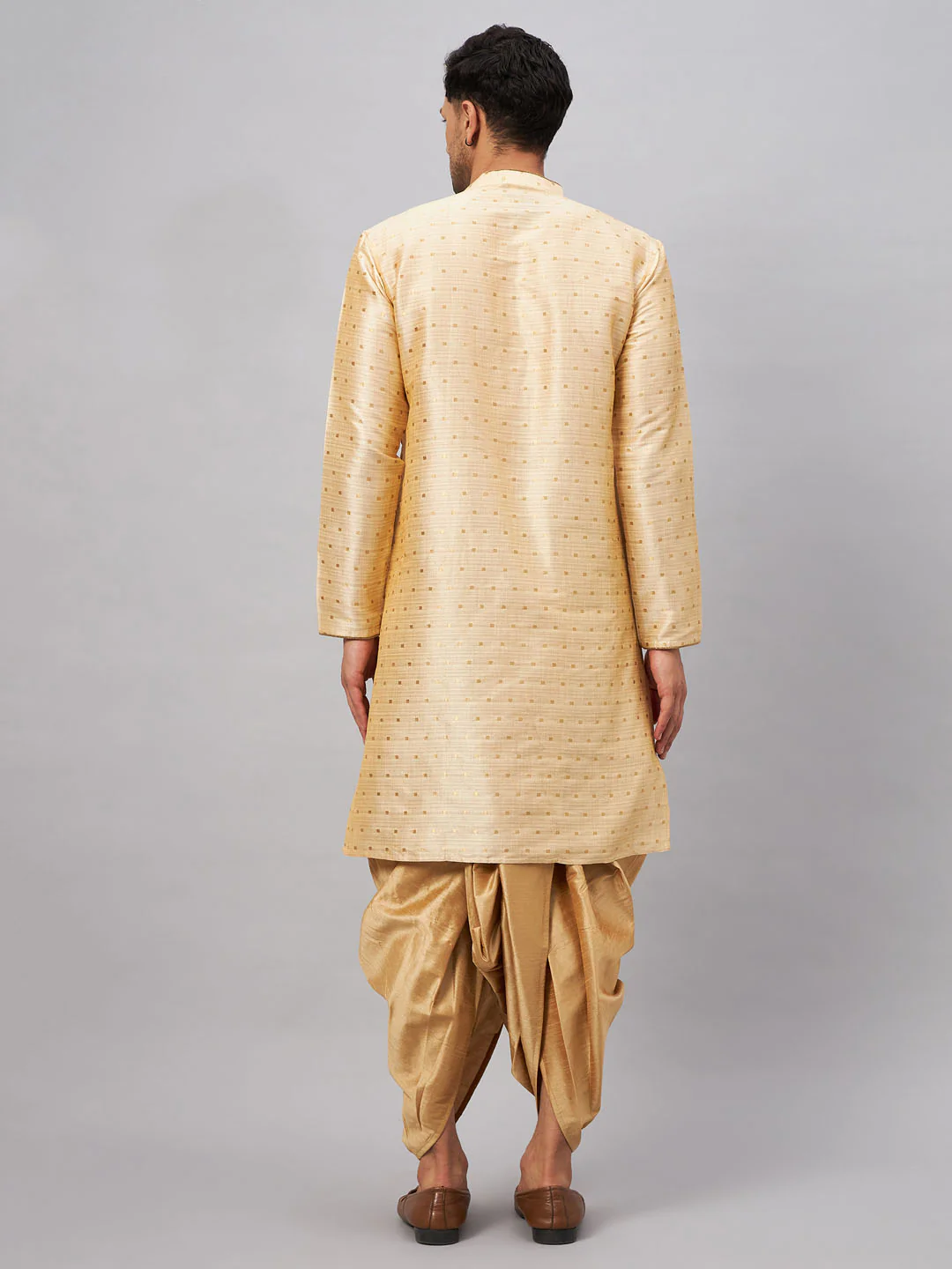 Men's Gold Zari Weaved Kurta Dhoti Set - Image 3