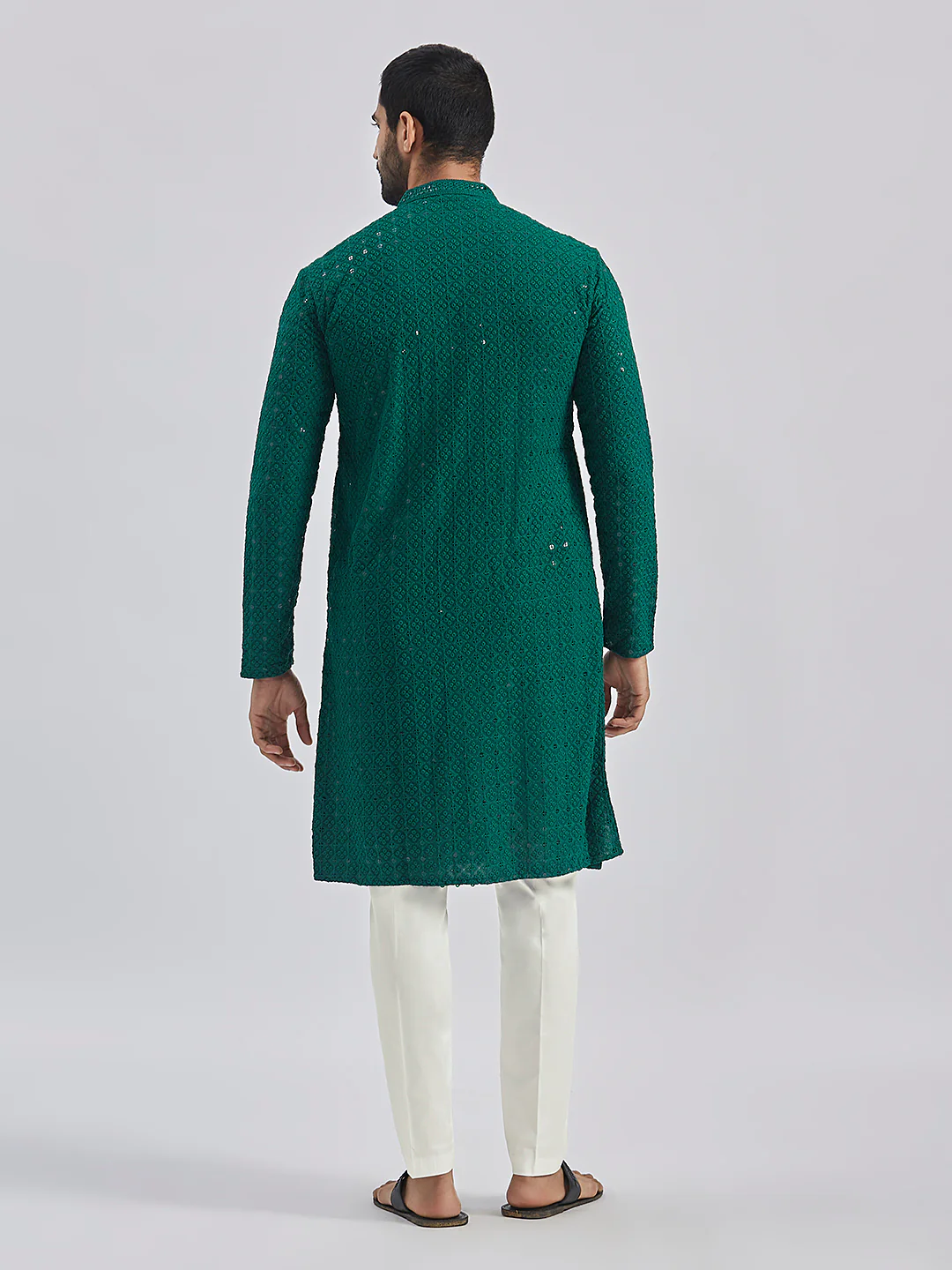 Men's Green And White Rayon Cotton Kurta Pyjama Set - Image 5