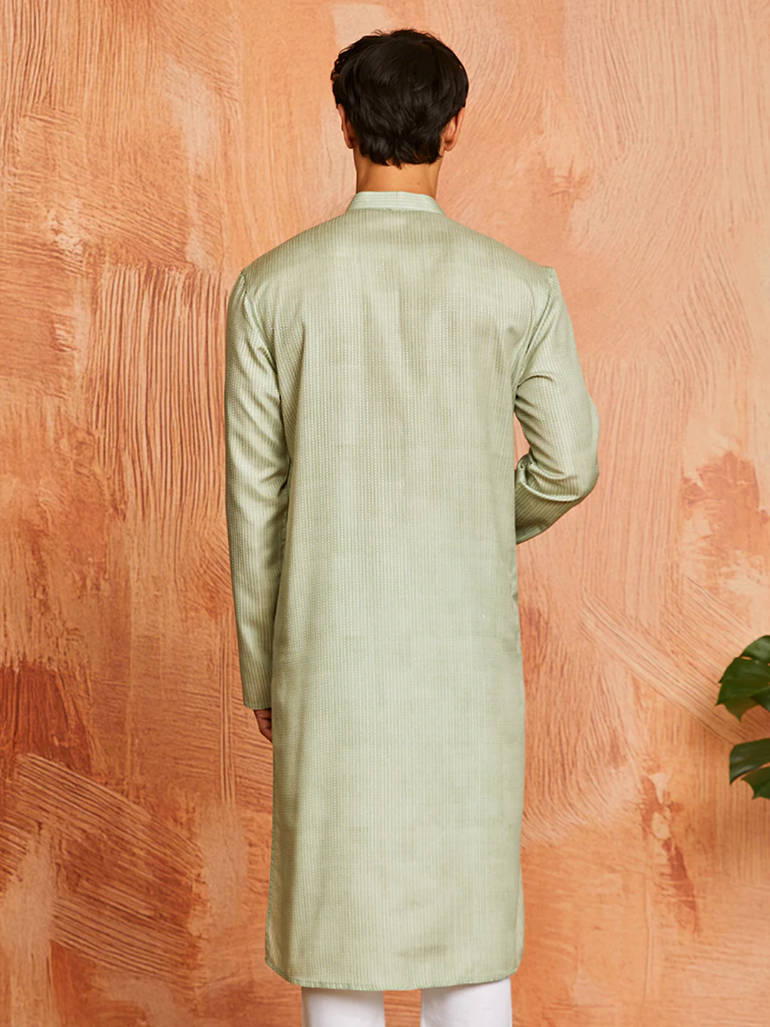 Men's Green Cotton Blend Kurta - Image 3