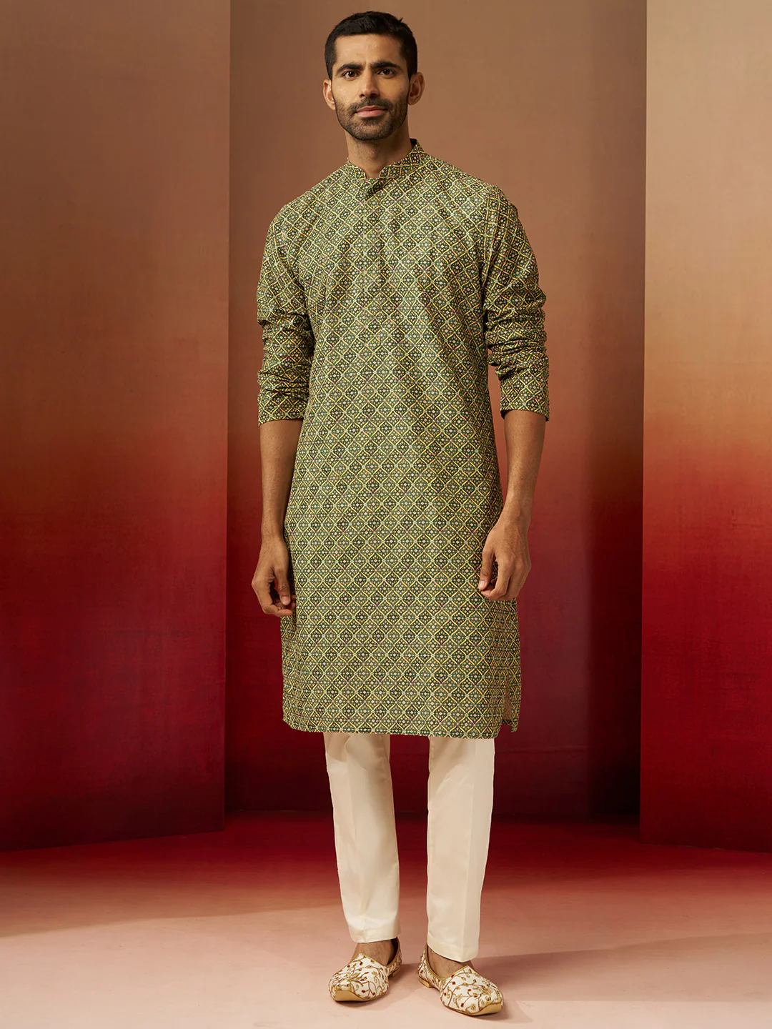 Men's Green Digital Print Kurta with Pyjama - Image 4