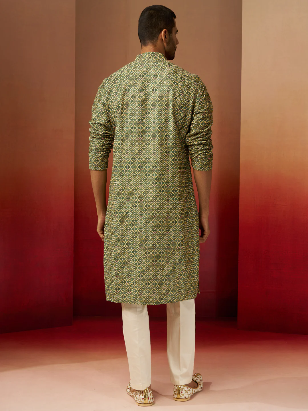 Men's Green Digital Print Kurta with Pyjama - Image 5