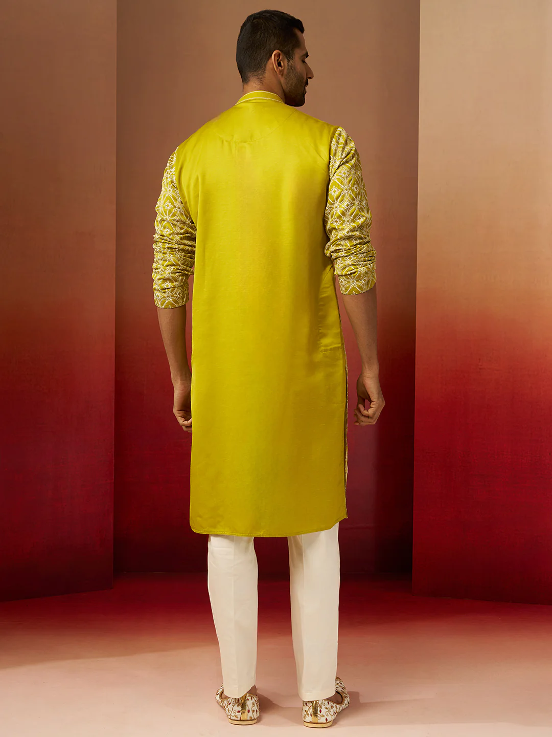 Men's Green Thread Embroidered Kurta with Pyjama - Image 4