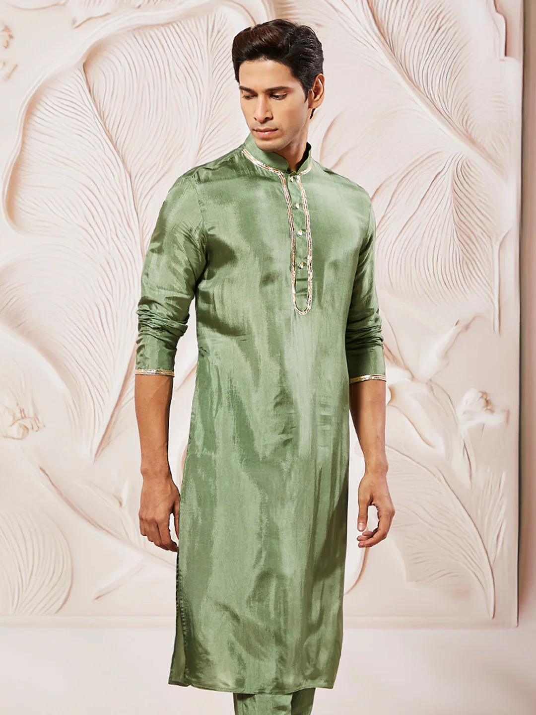 Men's Green Tissue Silk Kurta - Image 2