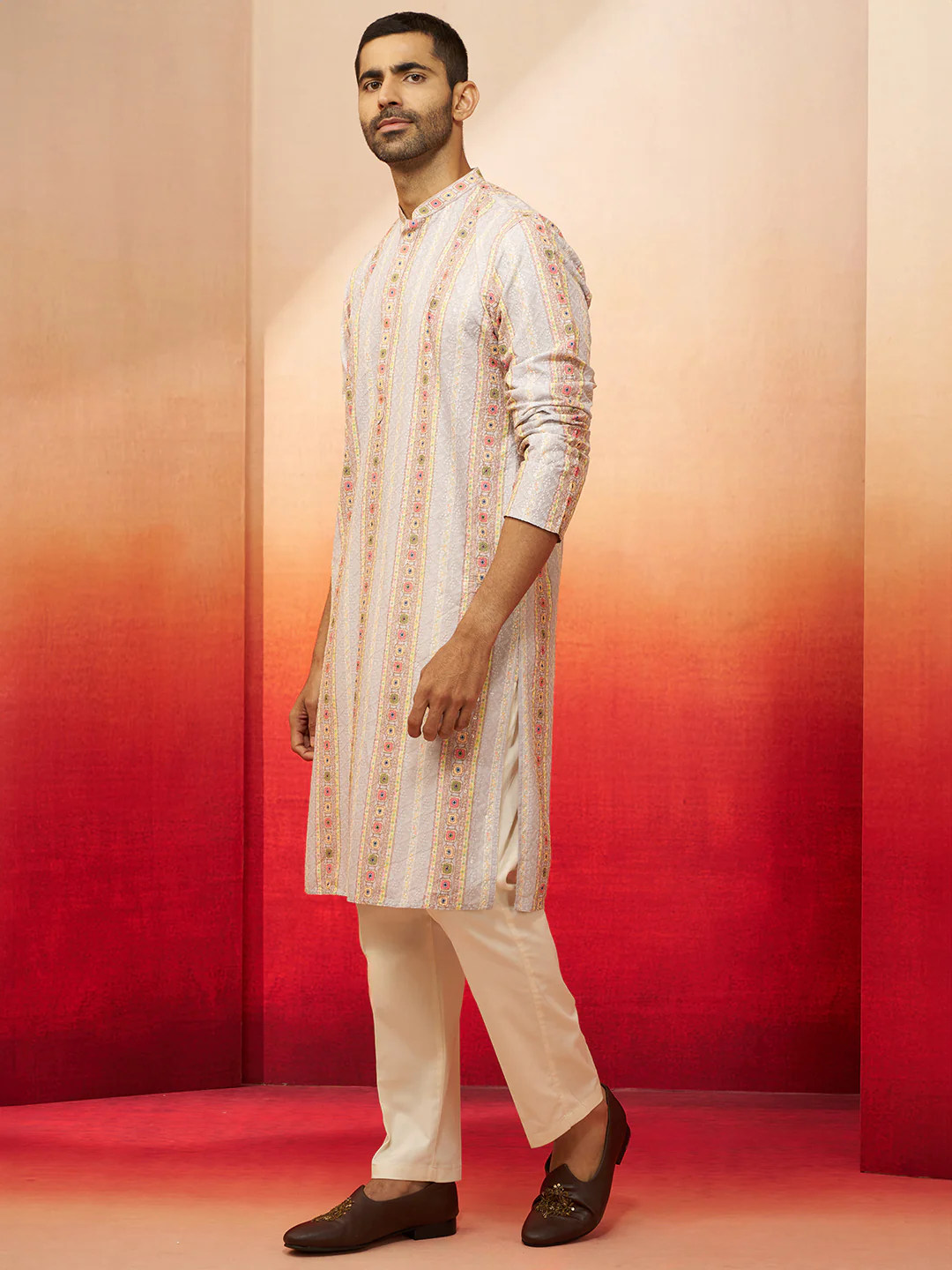 Men's Grey Digital Print Kurta with Pyjama - Image 3