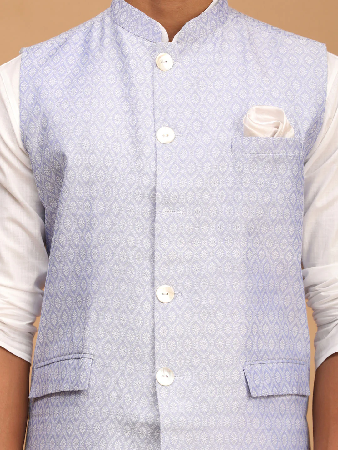 Men's Lavender Jacquard Nehru Jacket With Kurta Pyjama Set - Image 4