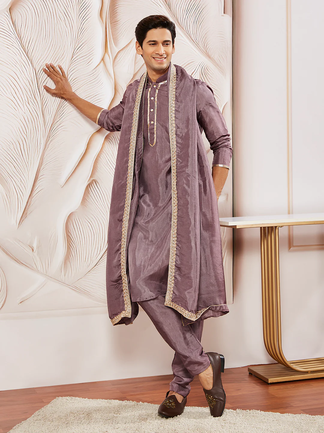 Men's Lavender Tissue Silk Kurta - Image 5
