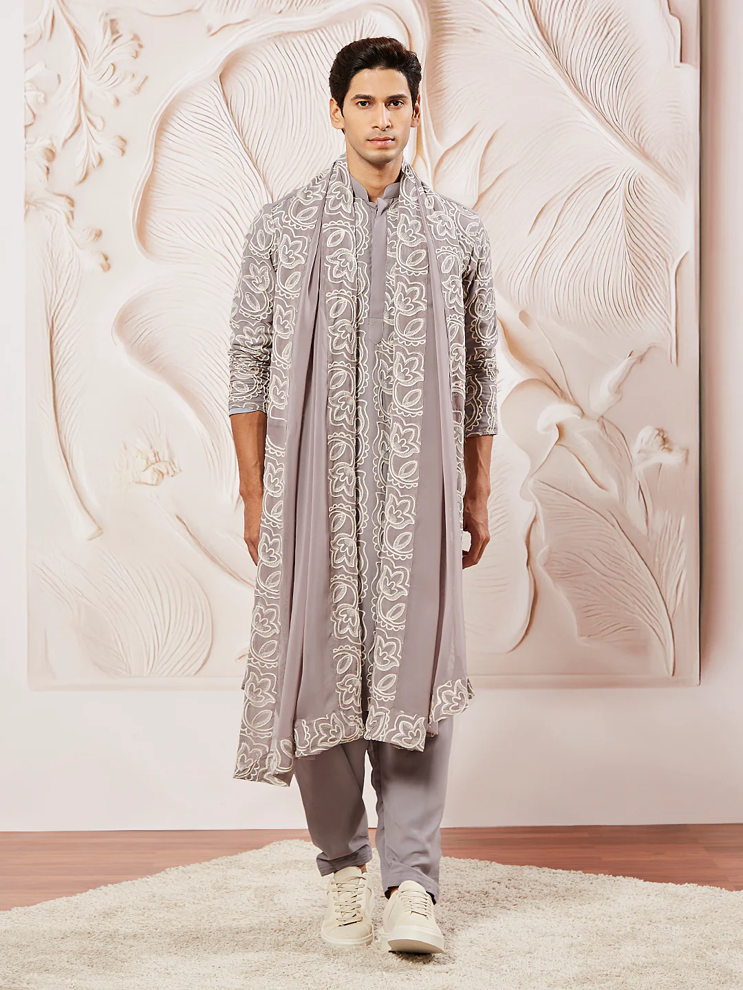 Men's Levender Georgette Kurta Patiala And Dupatta Set. - Image 3