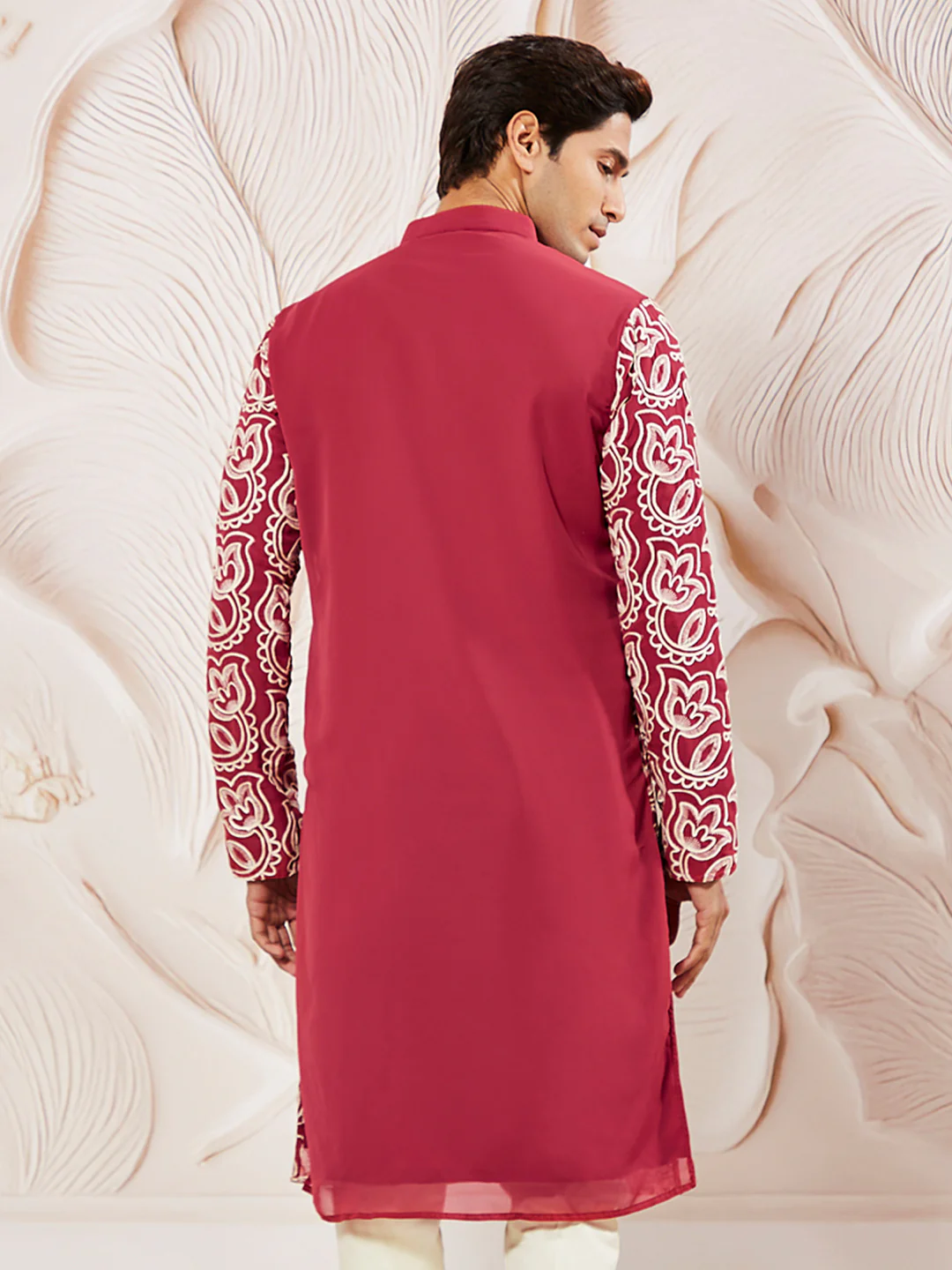 Men's Maroon Georgette Kurta - Image 4