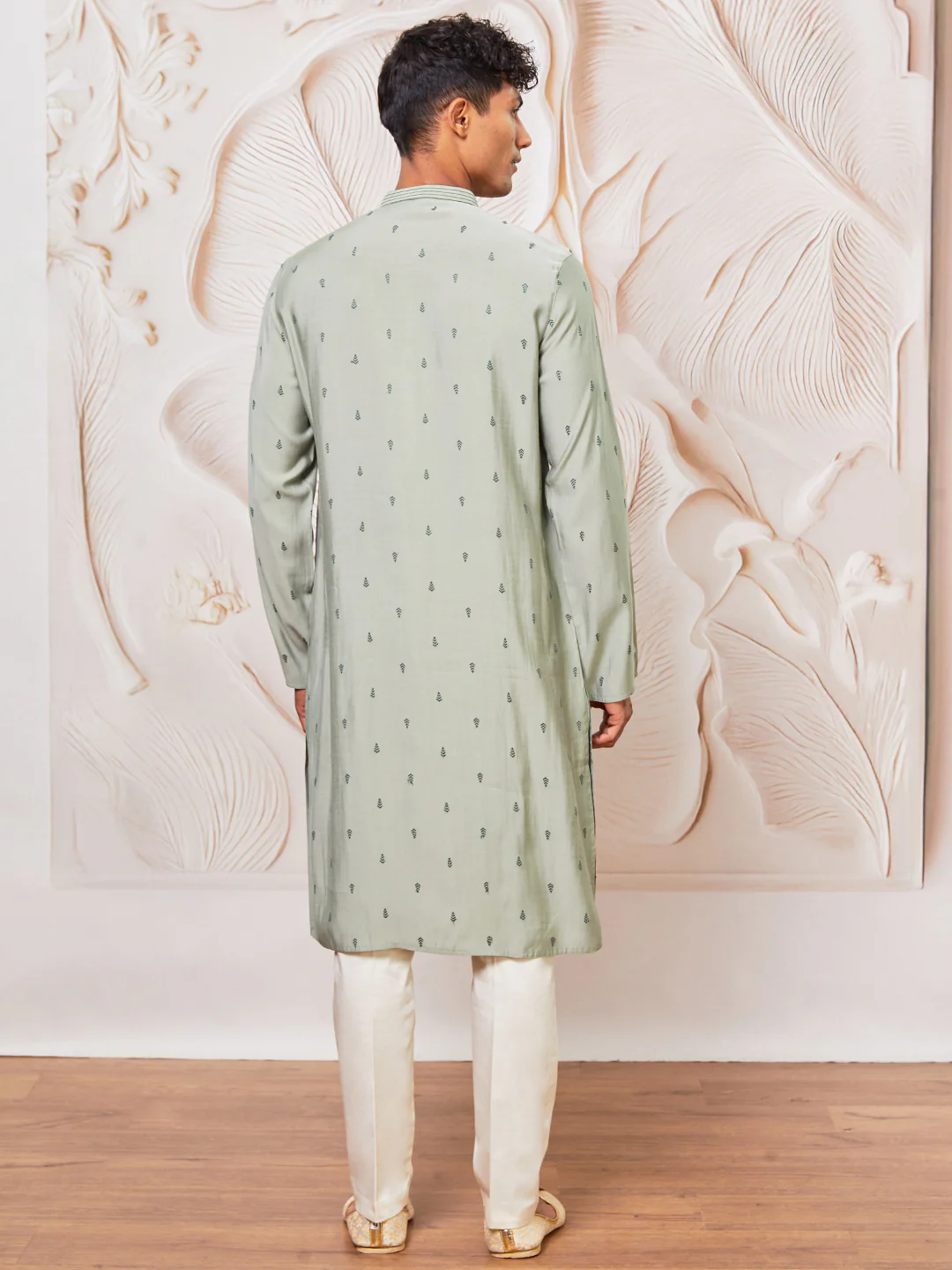 Men's Mint Green Cotton Blend Kurta Pant Set - Image 5
