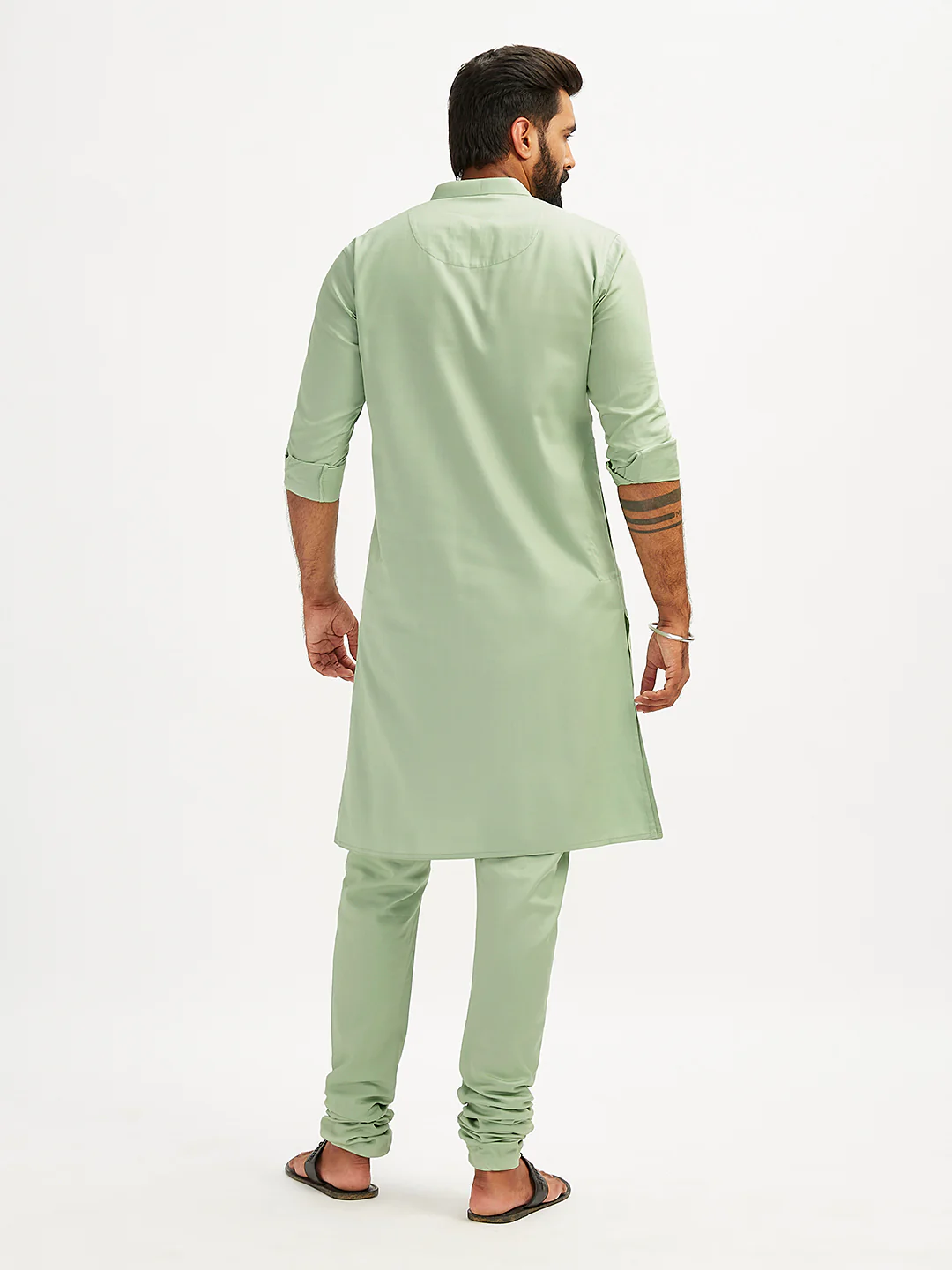 Men's Mint Green Cotton Blend Kurta Pyjama Set - Image 5