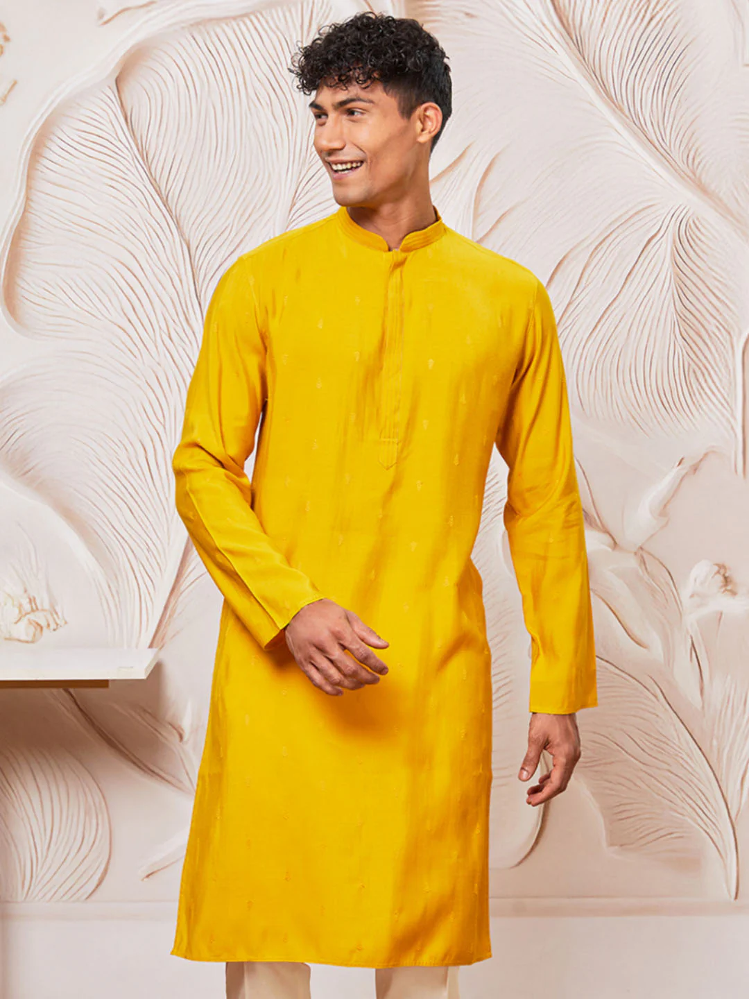 Men's Mustard Cotton Blend Only Kurta - Image 4