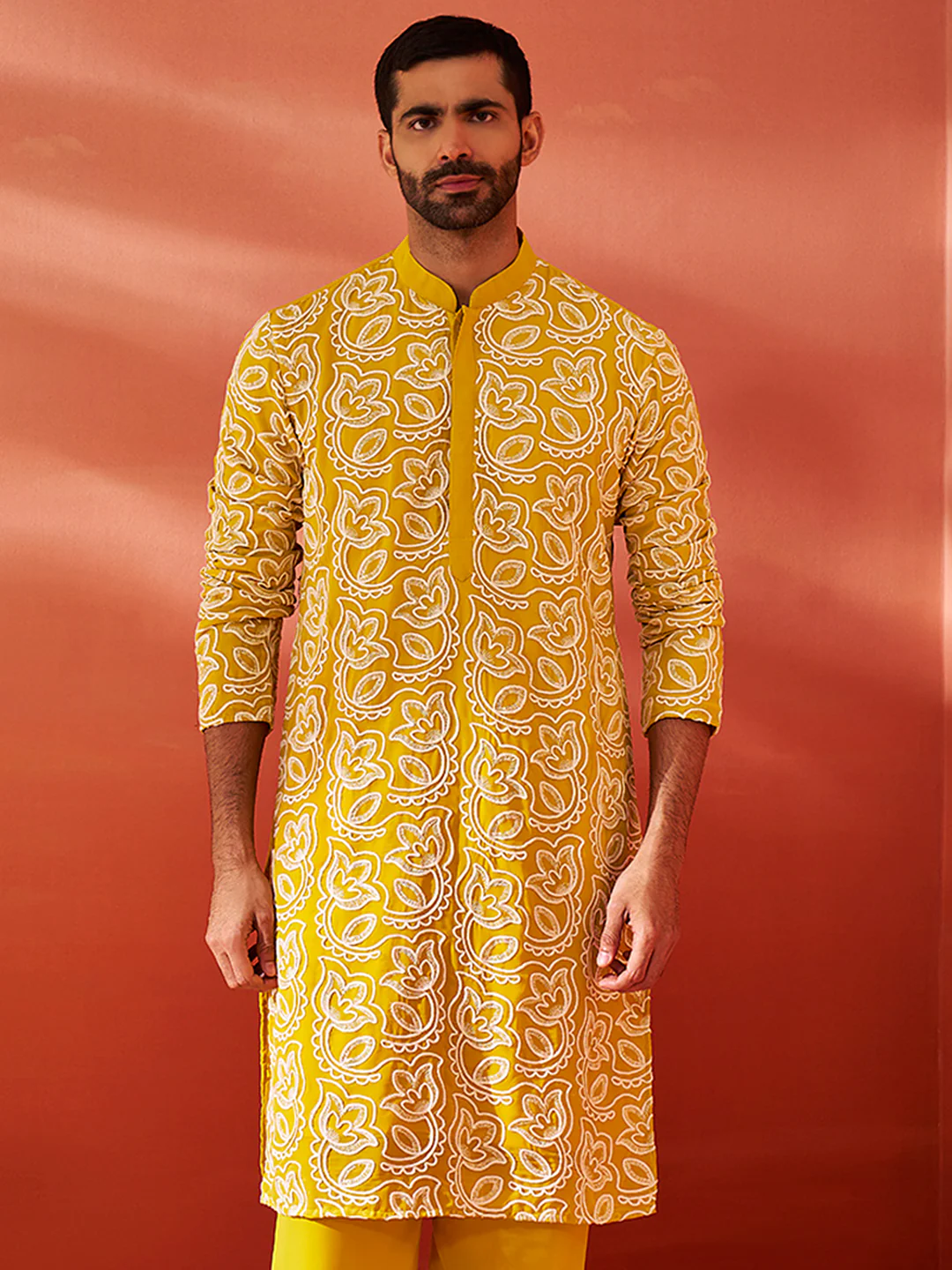 Men's Mustard Georgette Kurta - Image 3