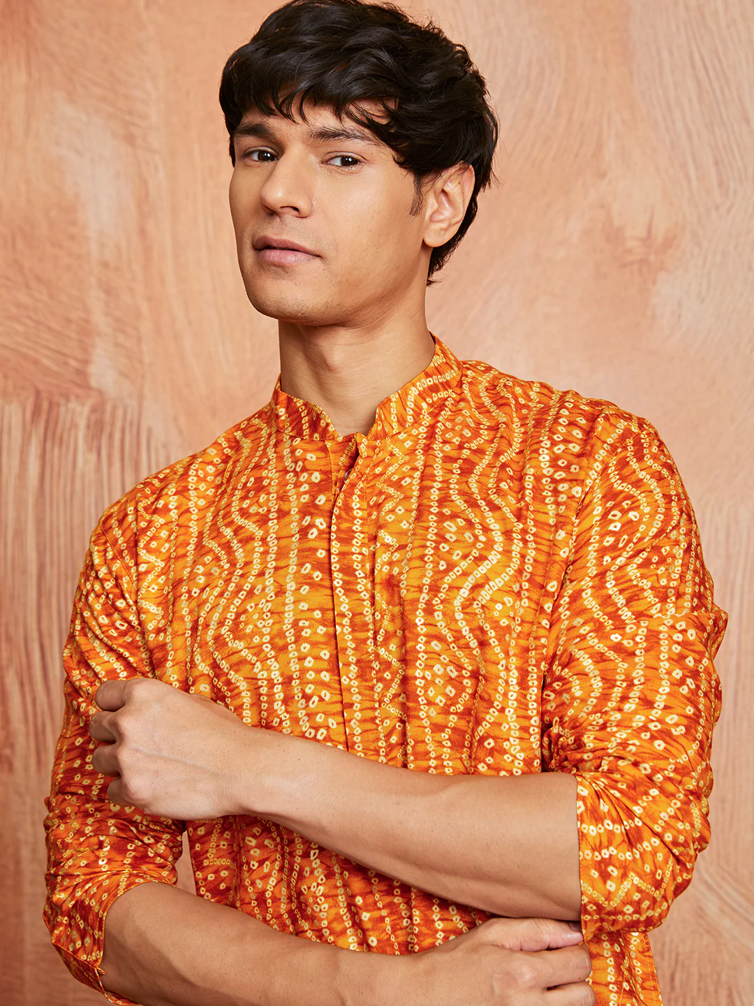 Men's Mustard Rayon Kurta And Pant Style Pyjama Set - Image 2