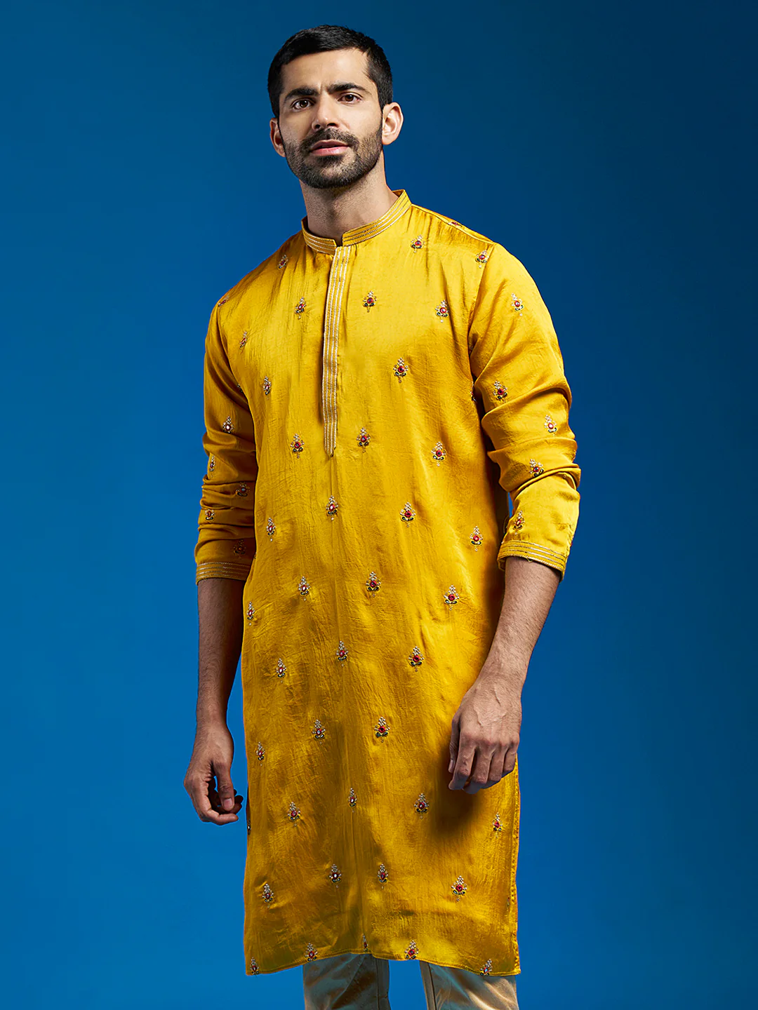 Men's Mustard Silk Blend Kurta - Image 3