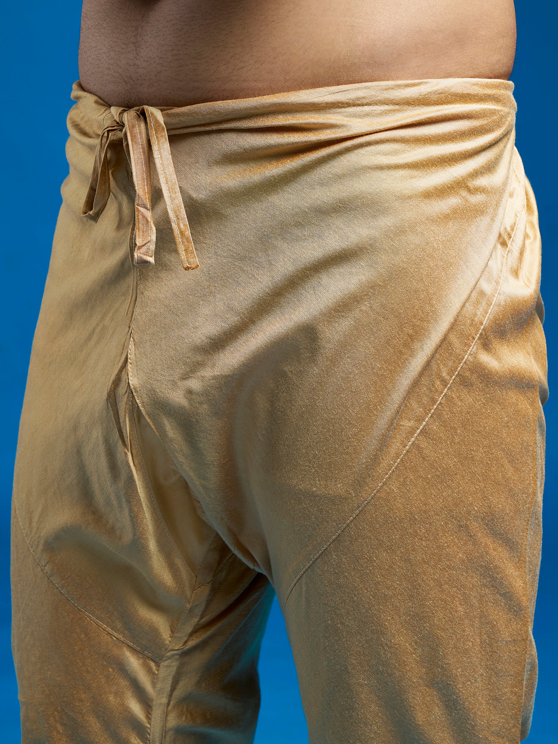 Men's Mustard Silk Blend Kurta And Pyjama Set - Image 5