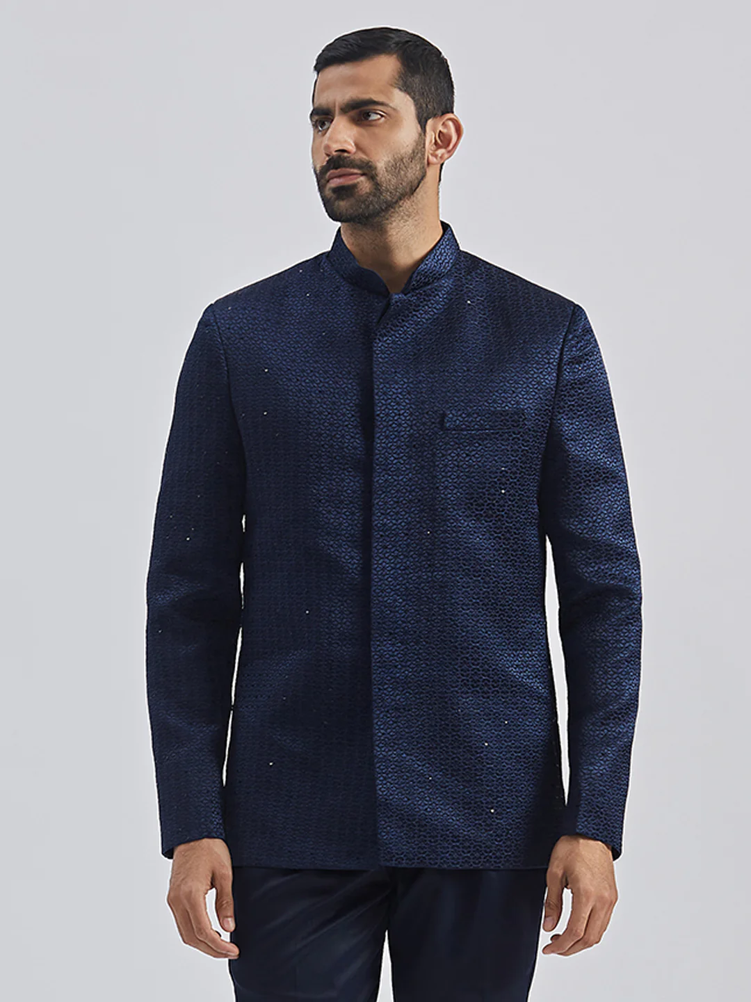 Men's Navy Blue Silk Blend Jodhpuri - Image 2