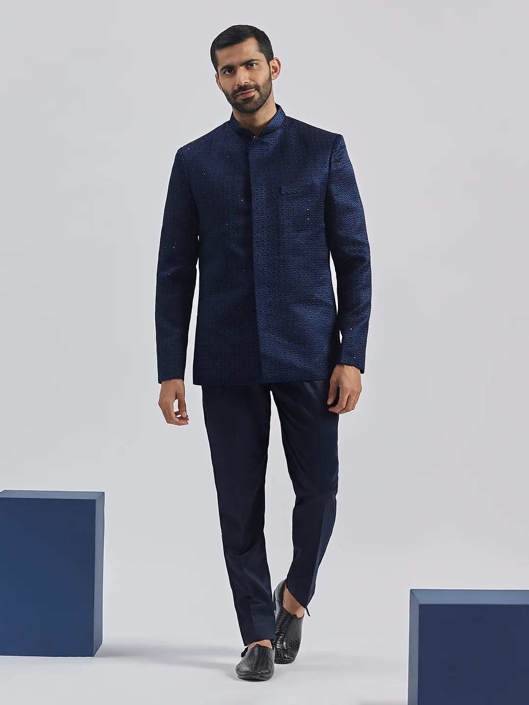 Men's Navy Blue Silk Blend Jodhpuri - Image 6