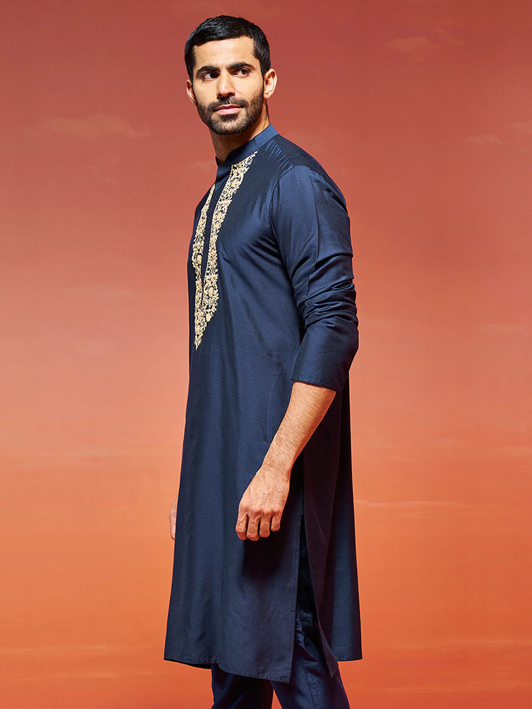 Men's Navy Blue Viscose Kurta - Image 3