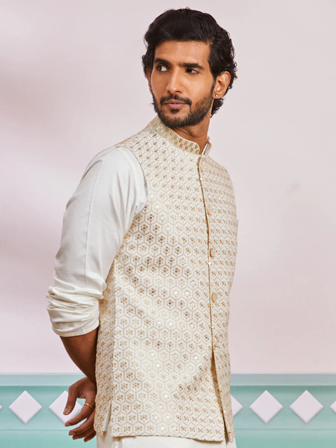Men's Off White - Nehru Jacket - Image 3