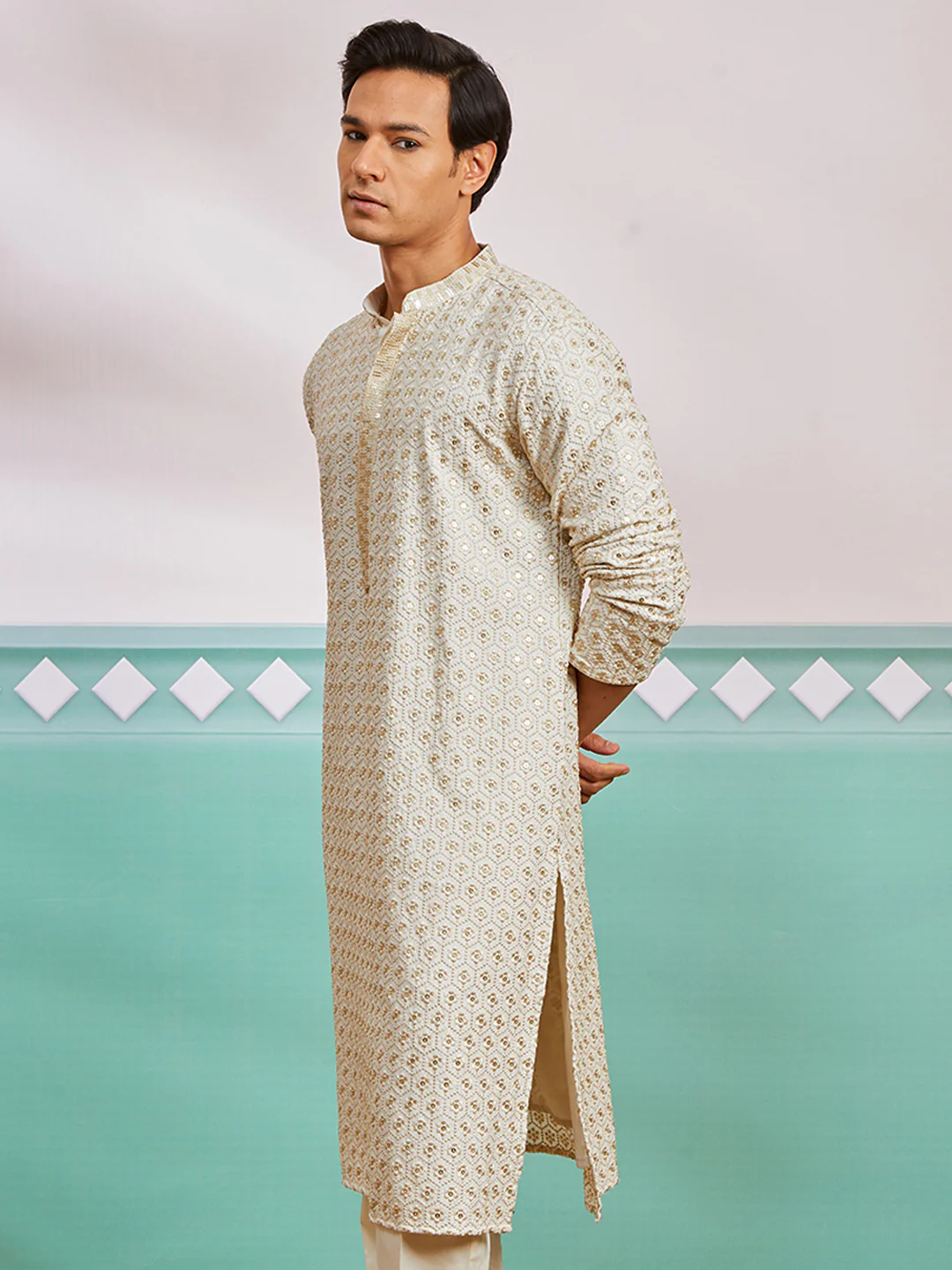 Men's Off White Rayon Kurta - Image 2
