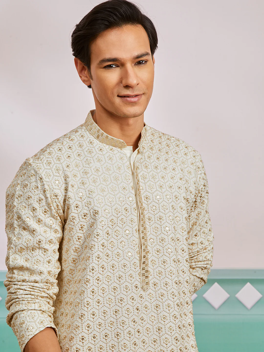 Men's Off White Rayon Kurta - Image 3