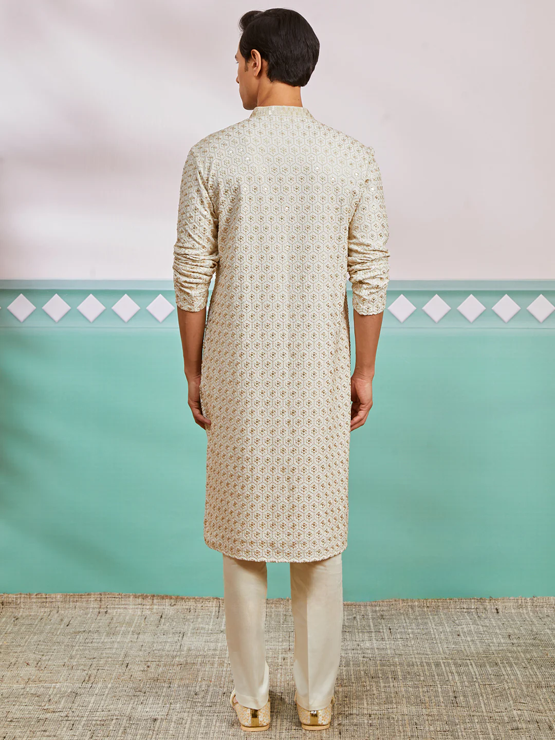Men's Off White Rayon Kurta And Pyjama Set - Image 5