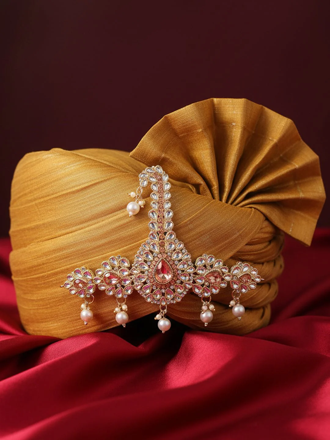 Men's Orange & Silver Kundan Polki Kalangi