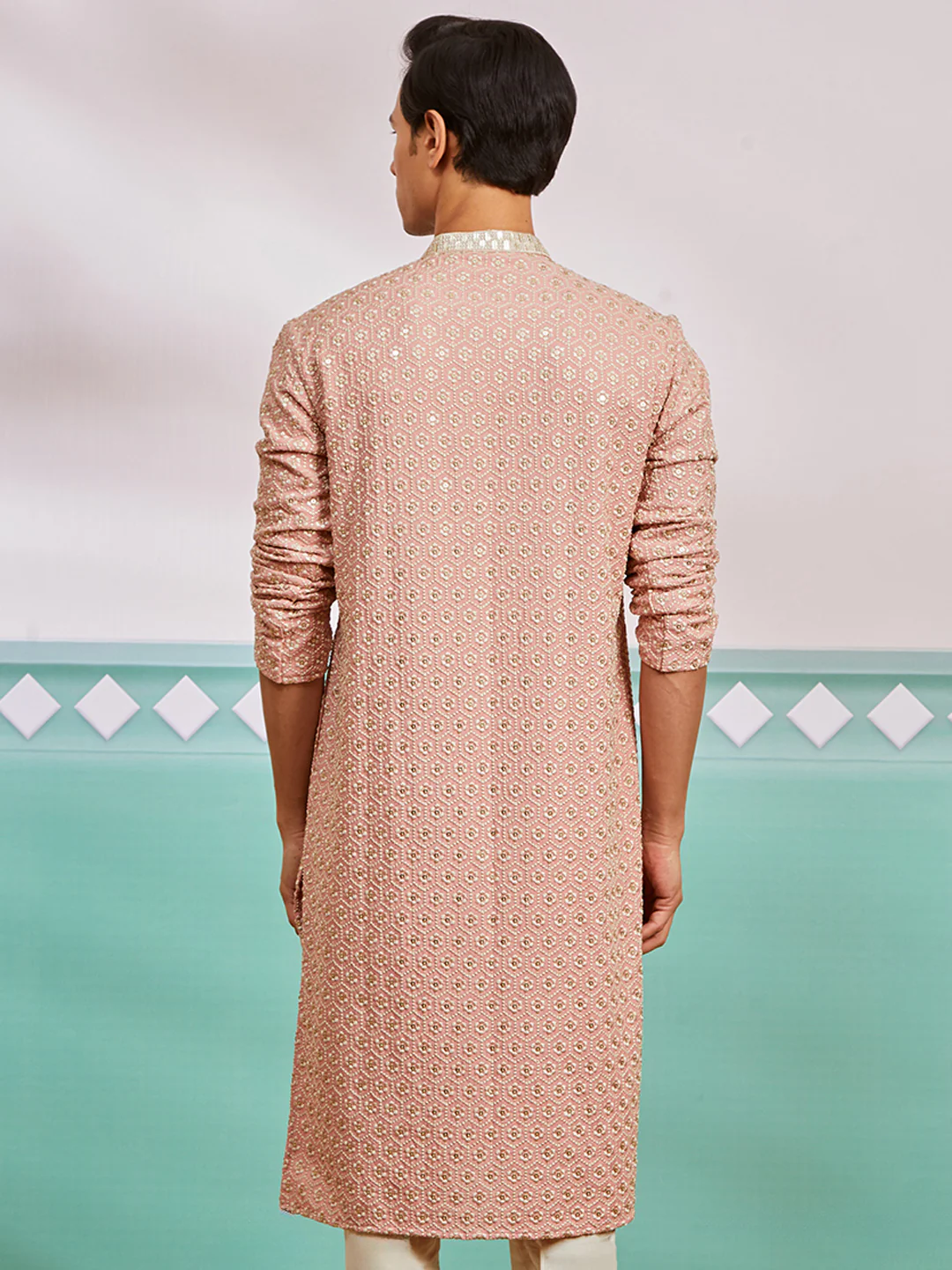 Men's Peach Rayon Kurta - Image 4