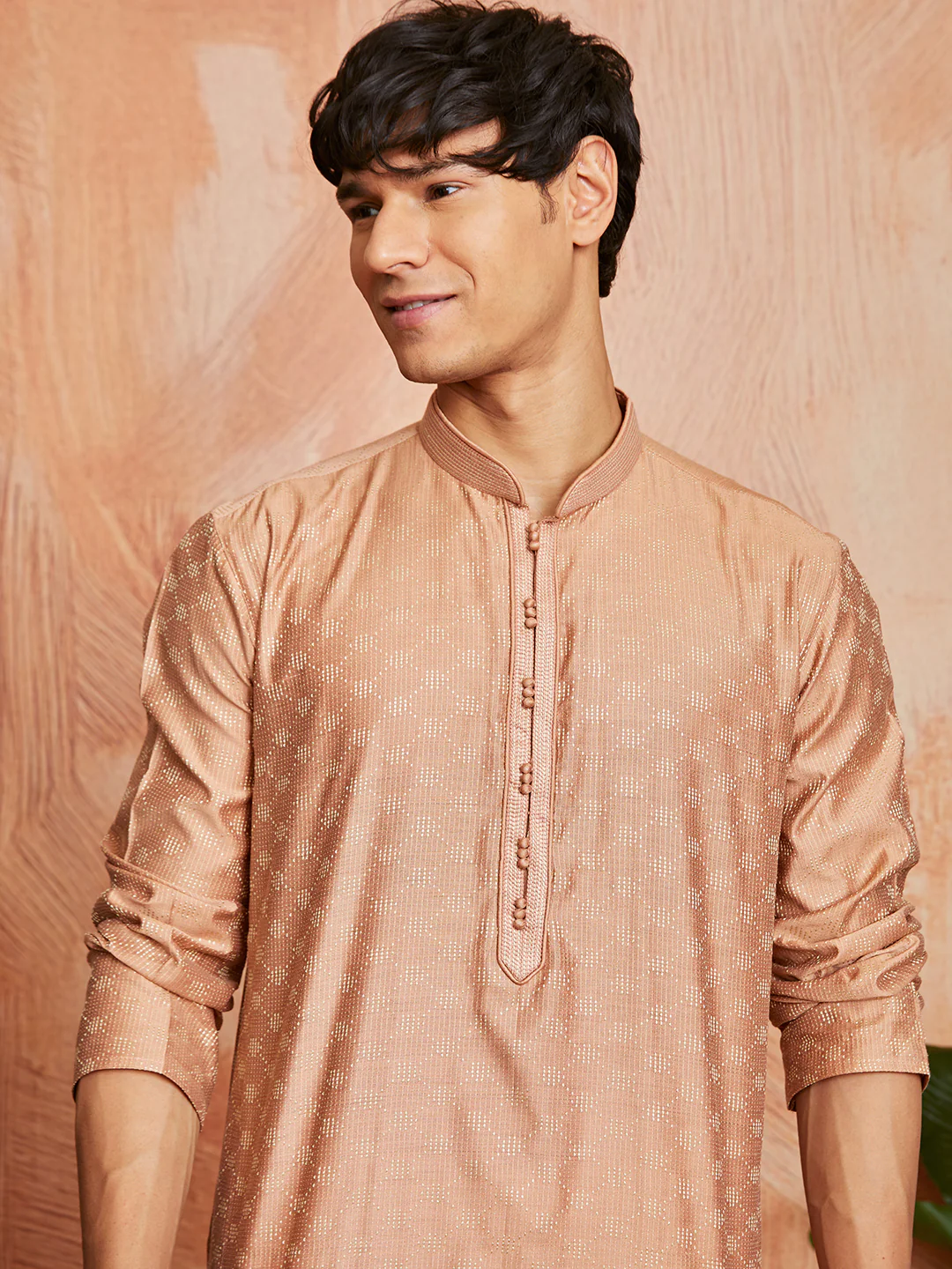 Men's Peach Silk Blend Kurta - Image 2