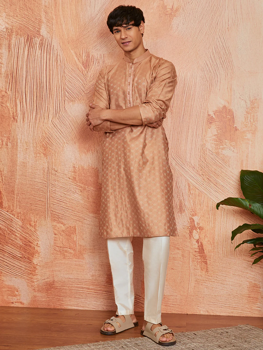 Men's Peach Silk Blend Kurta - Image 5